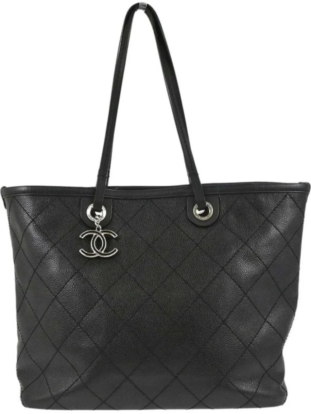 Chanel Black Calfskin On The Road Shopping Fever Tote Bag